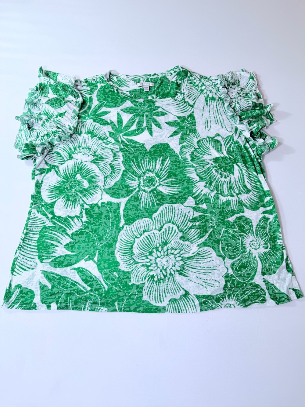 Cato Lime Green Ruffle Sleeve Top Floral Print Women’s Size 22/24W